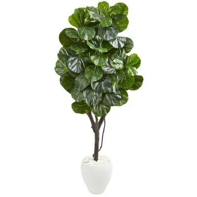 Homplanti 68" Fiddle Leaf Fig Artificial Tree In White Planter In Green