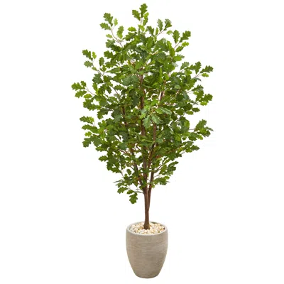 Homplanti 69" Oak Artificial Tree In Sand Colored Planter In Neutral