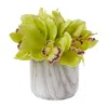 Homplanti 7" Cymbidium Orchid Artificial Arrangement In Marble Vase