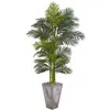 Homplanti 7' Golden Cane Artificial Palm Tree In Cement Planter