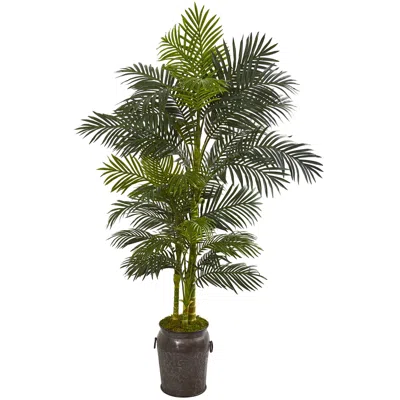 Homplanti 7' Golden Cane Artificial Palm Tree In Metal Planter