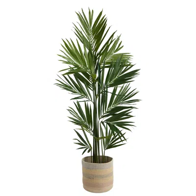 Homplanti 7' Kentia Palm In Handmade Natural Cotton Planter In Gray