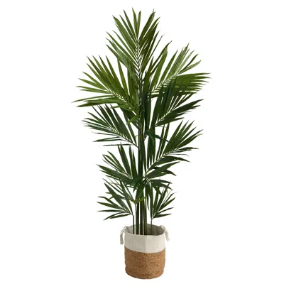 Homplanti 7' Kentia Palm In Handmade Natural Jute And Cotton Planter In Brown