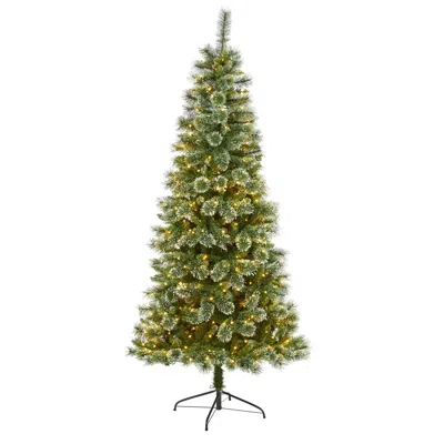 Homplanti 7' Wisconsin Slim Snow Tip Pine Christmas Tree W/400 Leds In Multi