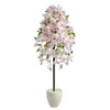 Homplanti 70" Cherry Blossom Artificial Tree In White Planter