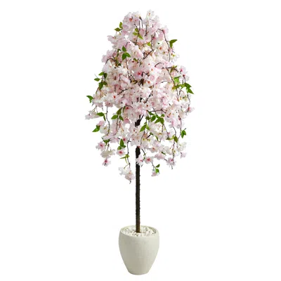 Homplanti 70" Cherry Blossom Artificial Tree In White Planter