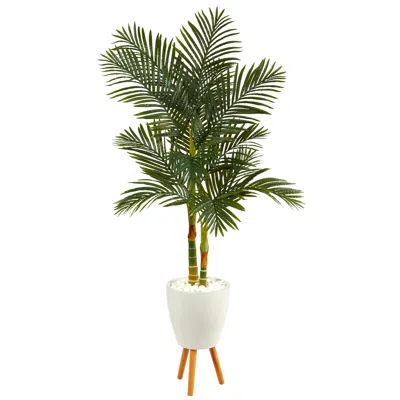 Homplanti 70" Golden Cane Palm Tree In White Planter With Stand