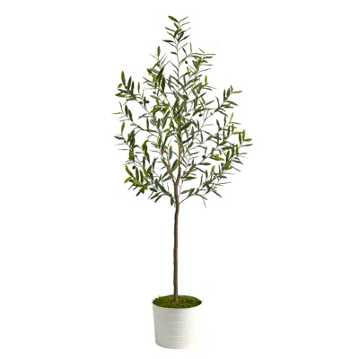 Homplanti 70" Olive Artificial Tree In White Tin Planter