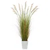 Homplanti 74" Grass Artificial Plant In White Metal Planter