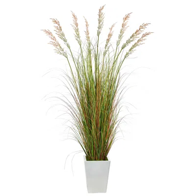 Homplanti 74" Grass Artificial Plant In White Metal Planter