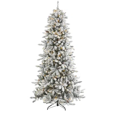 Homplanti 7.5' Flocked Livingston Fir Christmas Tree 500 Clear Led In Pattern