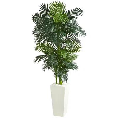 Homplanti 7.5' Golden Cane Palm Artificial Tree In White Tower Planter