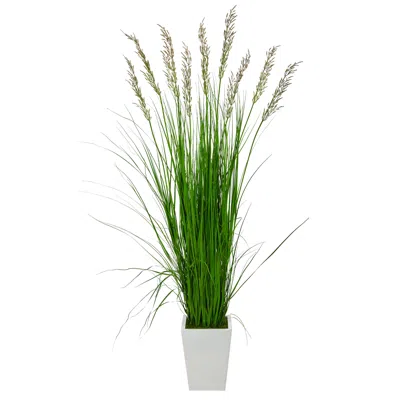 Homplanti 75" Grass Artificial Plant In White Metal Planter