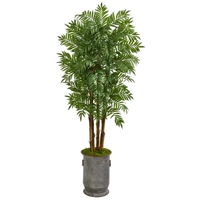 Homplanti 76" Parlour Palm Tree In Copper Trimmed Metal Planter In Gray