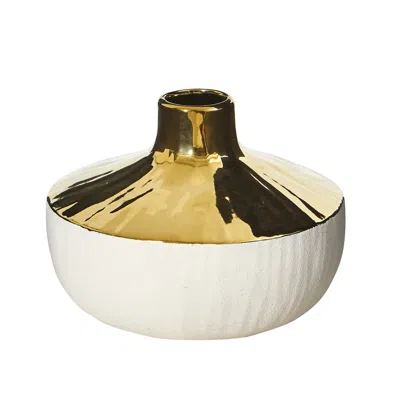 Homplanti 8" Elegance Ceramic Decorative Vase With Gold Accents