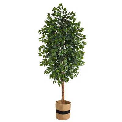 Homplanti 8' Ficus Artificial Tree In Handmade Natural Cotton Planter
