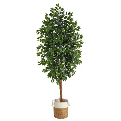 Homplanti 8' Ficus Tree With Handmade Natural Jute And Cotton Planter