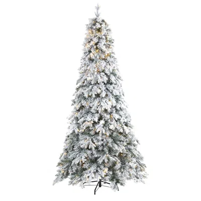 Homplanti 8' Flocked Vermont Pine Christmas Tree W/600 Led 1680 Tips