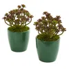 Homplanti 8" Sedum Artificial Plant In Green Planter (set Of 2)