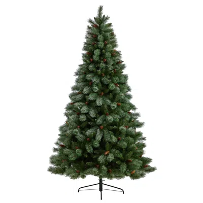 Homplanti 8' Snowed French Pine Xmas Tree W/1159 Tips And Pine Cones In Brown
