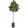Homplanti 80" Fiddle Leaf Fig Artificial Tree In Ribbed Metal Planter