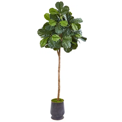 Homplanti 80" Fiddle Leaf Fig Artificial Tree In Ribbed Metal Planter