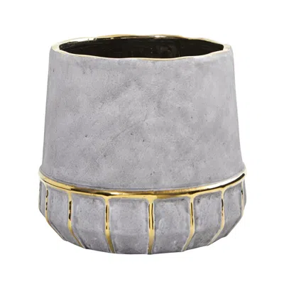 Homplanti 8.5" Regal Stone Decorative Planter With Gold Accents