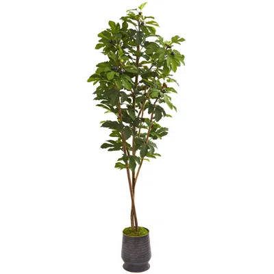 Homplanti 88" Fig Artificial Tree In Ribbed Metal Planter In Black