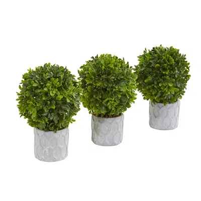 Homplanti 9" Boxwood Artificial Mini Topiary (set Of 3) In Green