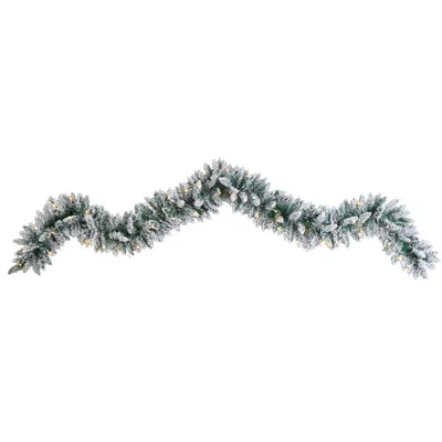 Homplanti 9' Flocked Christmas Garland With 50 Warm White Led Lights