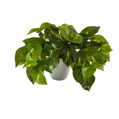 Homplanti 9" Pothos Artificial Plant In White Planter (real Touch)