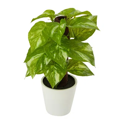 Homplanti 9" Pothos Artificial Plant In White Planter (real Touch)