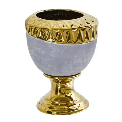 Homplanti 9.25" Regal Stone Urn With Gold Accents