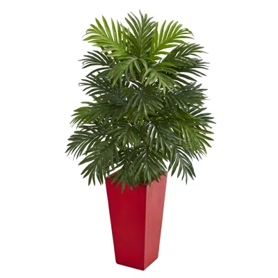 Homplanti Areca Palm Artificial Plant In Red Planter In Green