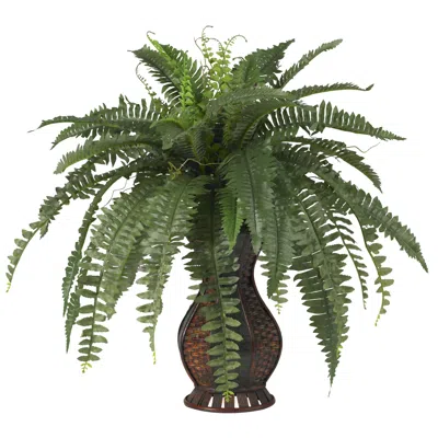 Homplanti Boston Fern W/urn Vase In Blue