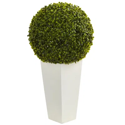 Homplanti Boxwood Topiary Ball Artificial Plant In White Tower Planter (indoor/outdoor) 28" In Green