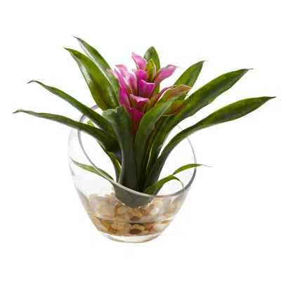 Homplanti Bromeliad In Slanted Angled Vase Artificial Arrangement In Green