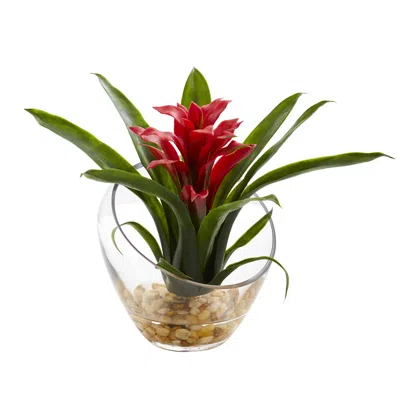 Homplanti Bromeliad In Slanted Angled Vase Artificial Arrangement