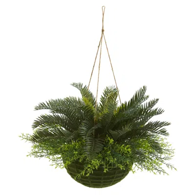 Homplanti Cycas Artificial Plant In Mossy Hanging Basket (indoor/outdoor) In Brown