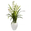 Homplanti Cymbidium Orchid Artificial Plant In White Planter 4'