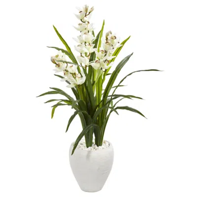 Homplanti Cymbidium Orchid Artificial Plant In White Planter 4'