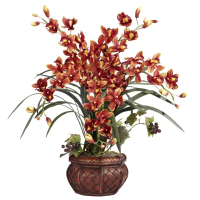 Homplanti Cymbidium W/decorative Vase Silk Arrangement