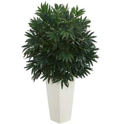 Homplanti Double Bamboo Palm Artificial Plant In White Tower Vase