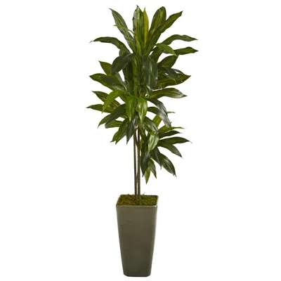 Homplanti Dracaena Artificial Plant In Green Planter (real Touch) 4.5' In Blue