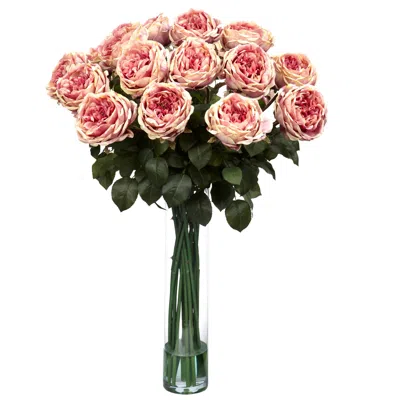 Homplanti Fancy Rose Arrangement W/18" Glass Cylinder Pink