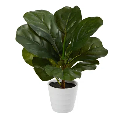 Homplanti Fiddle Leaf Artificial Plant In White Planter (real Touch) 11"