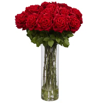 Homplanti Giant Rose Arrangement W/glass Vase In Transparent