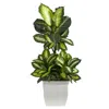 Homplanti Golden Dieffenbachia Artificial Plant In White Metal Planter 46"
