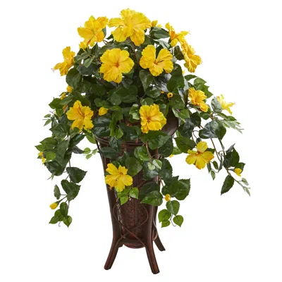 Homplanti Hibiscus Artificial Plant In Stand Planter In Yellow