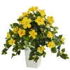 Homplanti Hibiscus Artificial Plant In White Tower Planter